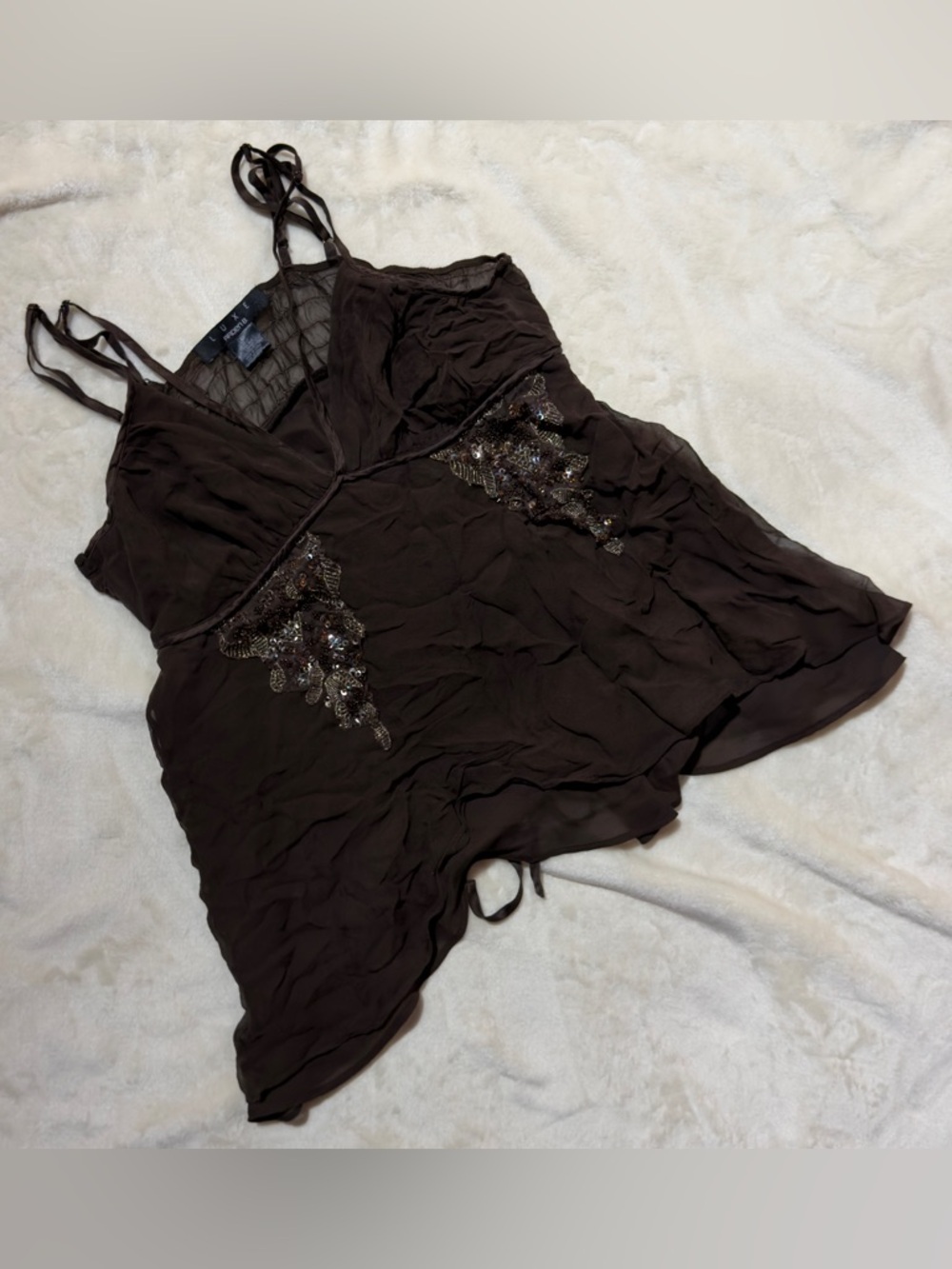 Arden B Brown Sheer-Back Spaghetti Strap Camisole